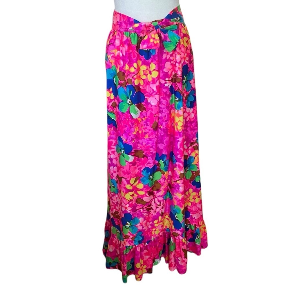 McInerny Hawaiian VTG Pink Vibrant Floral Bright Hawaiian Maxi‎ Skirt- Medium
